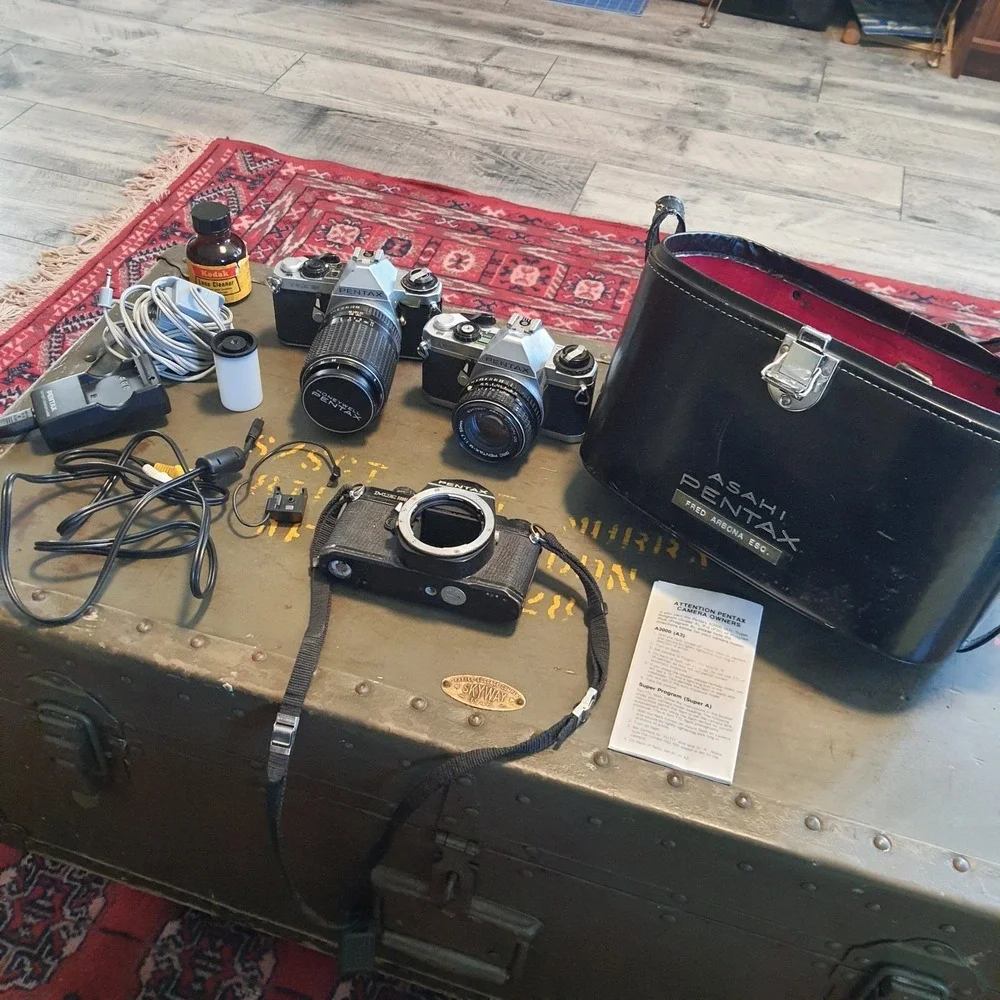 Vintage Pentax MG ME ASAHI 3 Film CAMERAS and Accessories LOT **SEE DESCRIPTION